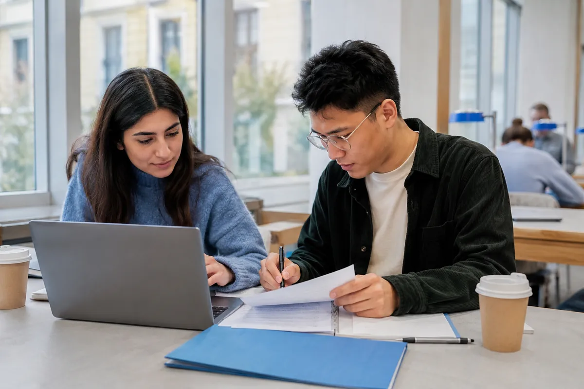 Two students preparing their university applications together
